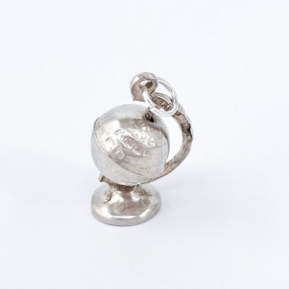 Vintage Sterling Silver 925 Mexico Rotating Globe Charm Pendant - Picture 4 of 8